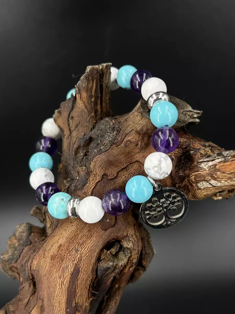 Bracelet howlite, turquoise et améthyste