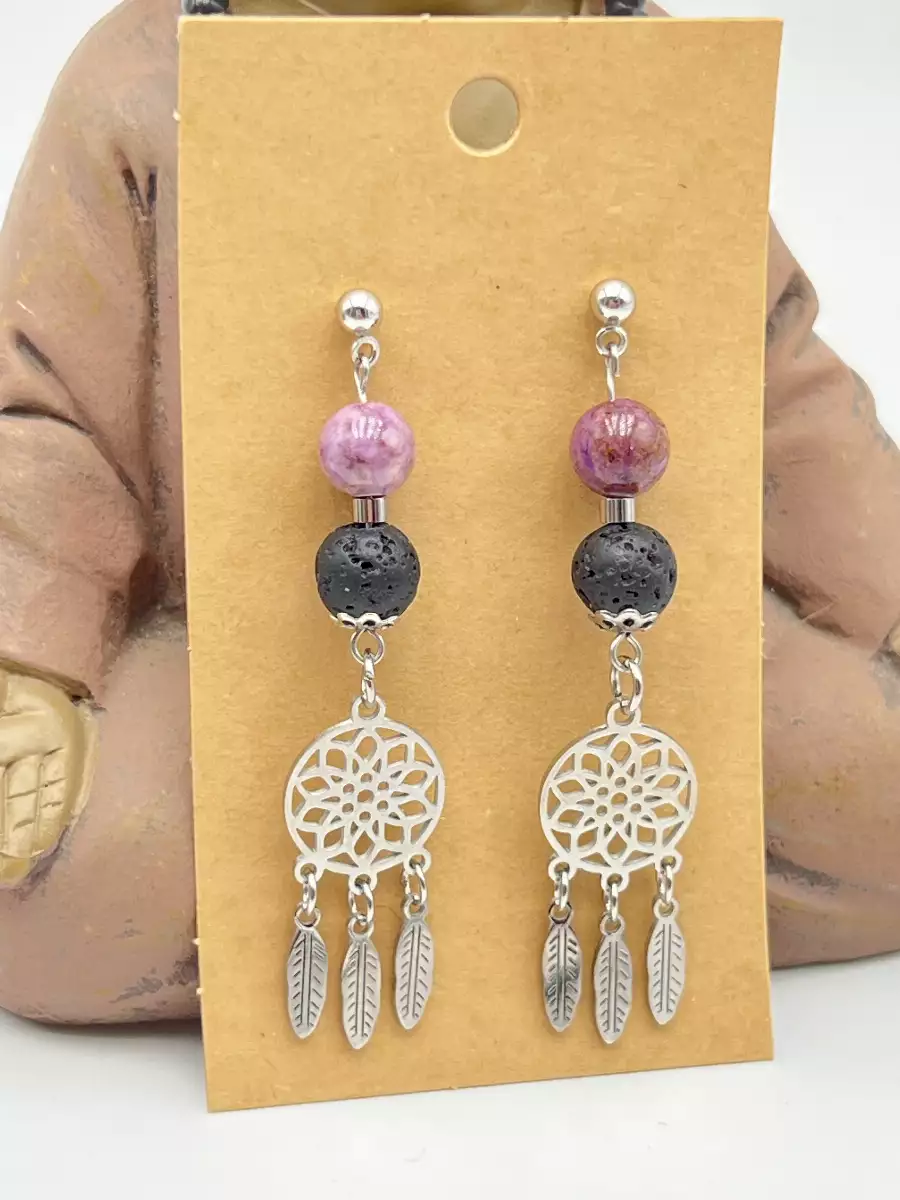 Boucles d'oreilles muscovite et pierre de lave