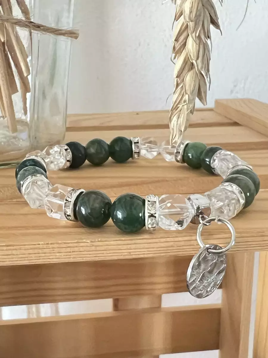 Bracelet agate mousse et cristal de roche