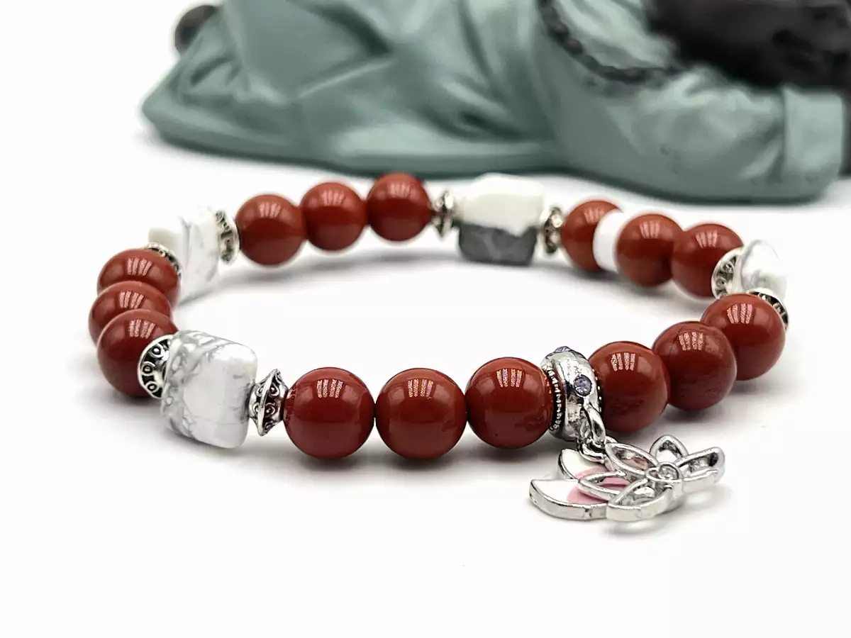 Bracelet jaspe rouge et howlite