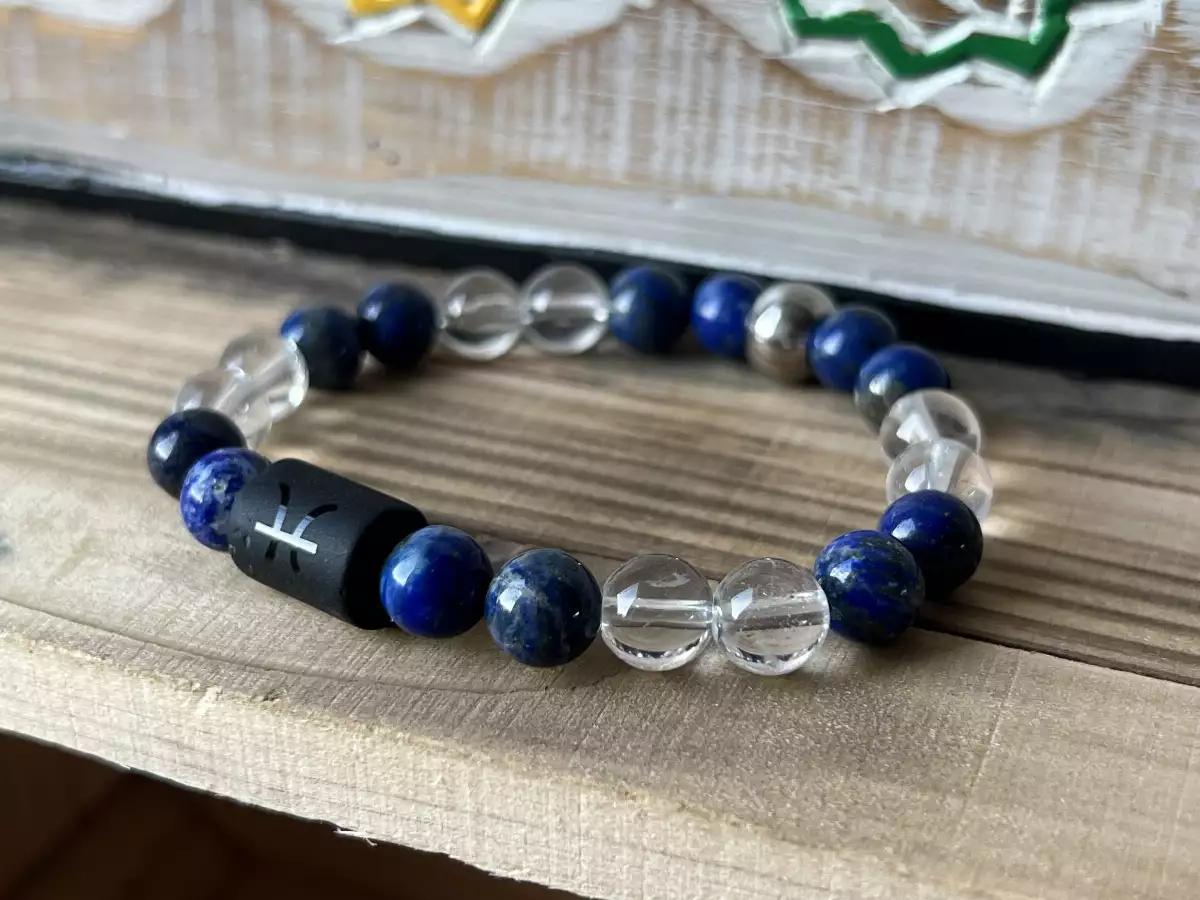 Bracelet Zodiaque Poissons – Lapis Lazuli et Cristal de Roche