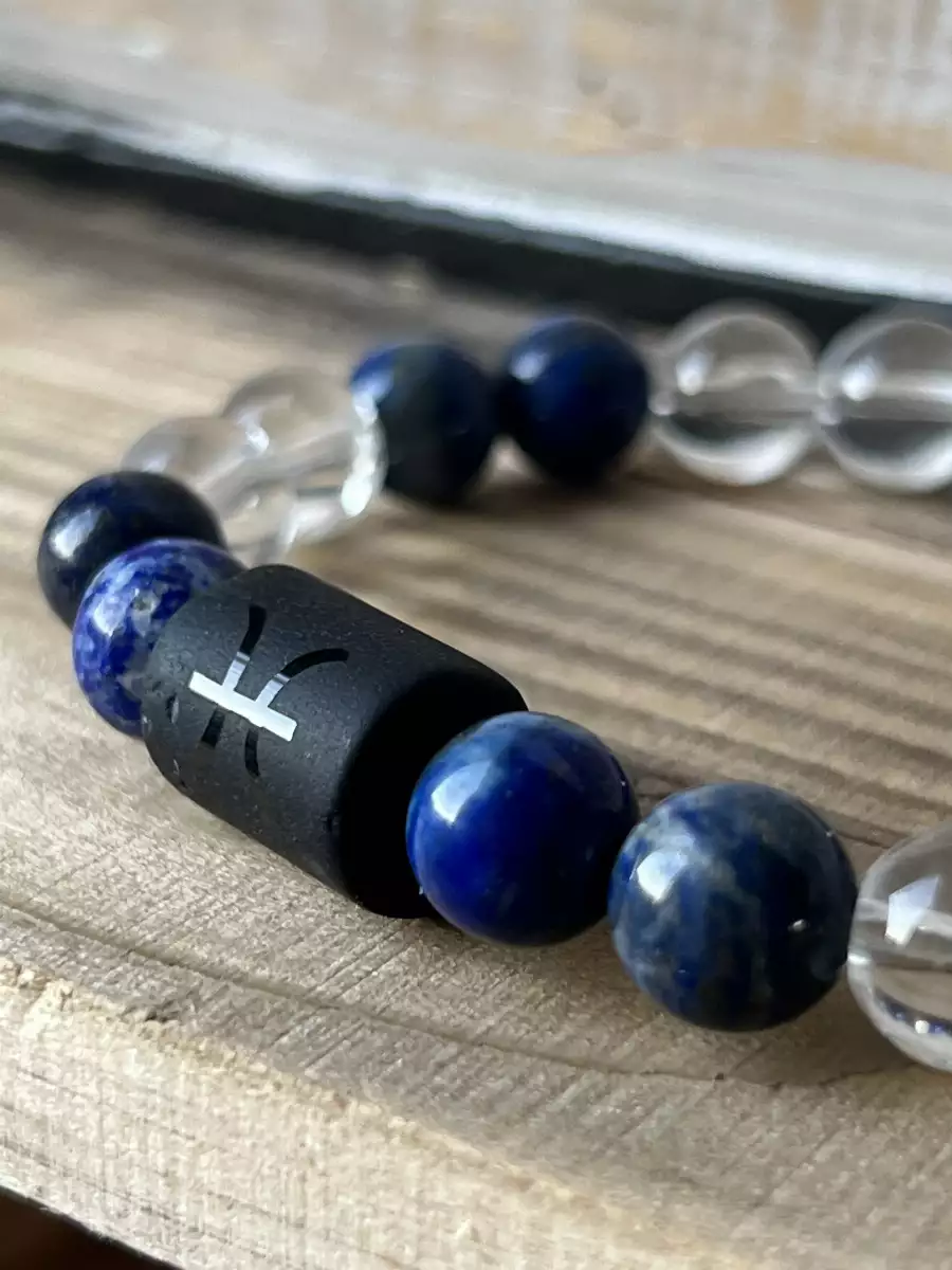 Bracelet Zodiaque Poissons – Lapis Lazuli et Cristal de Roche