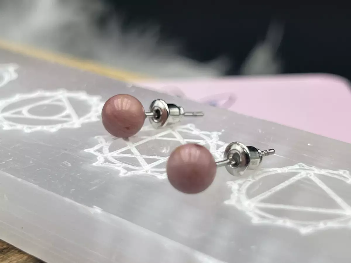 Boucles d'Oreilles Puces 6 mm en Rhodochrosite