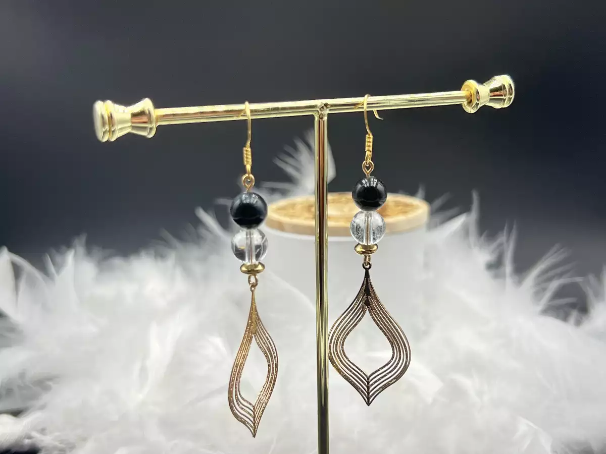 Boucles d'Oreilles Perles Oeil de Faucon et Cristal de Roche