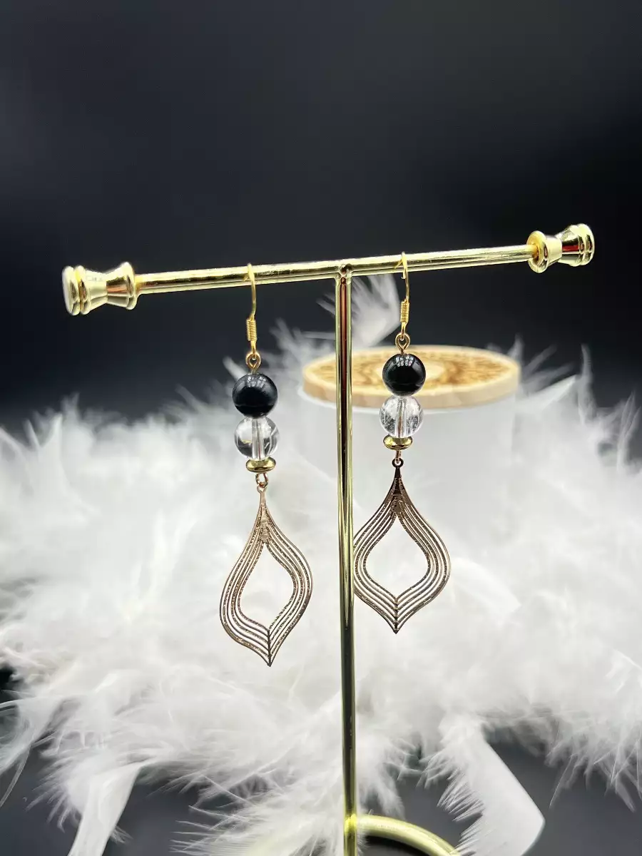 Boucles d'Oreilles Perles Oeil de Faucon et Cristal de Roche