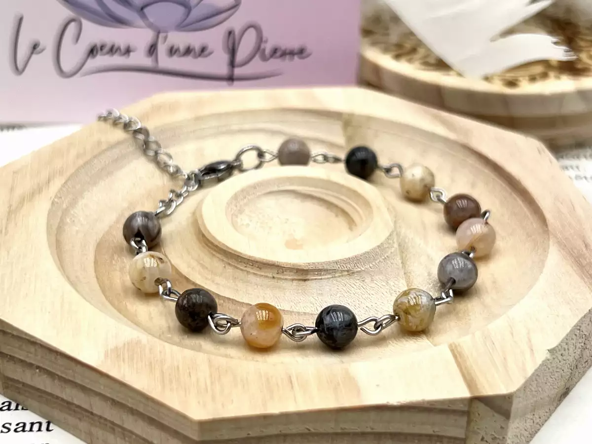 Bracelet réglable en agate bambou