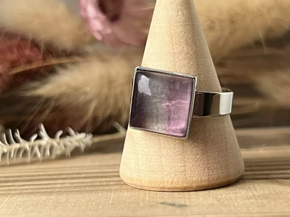 Bague Carrée en Fluorite – Acier Inoxydable Réglable