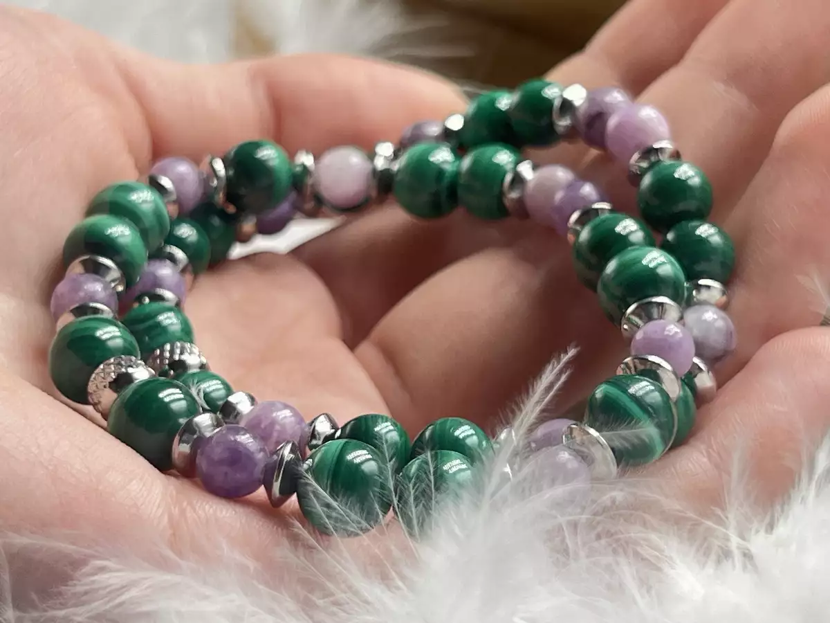 Bracelet Lépidolite et Malachite