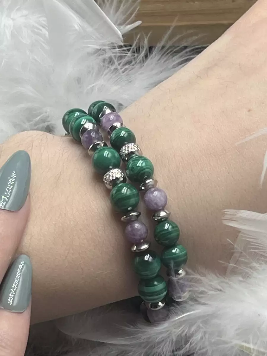 Bracelet Lépidolite et Malachite