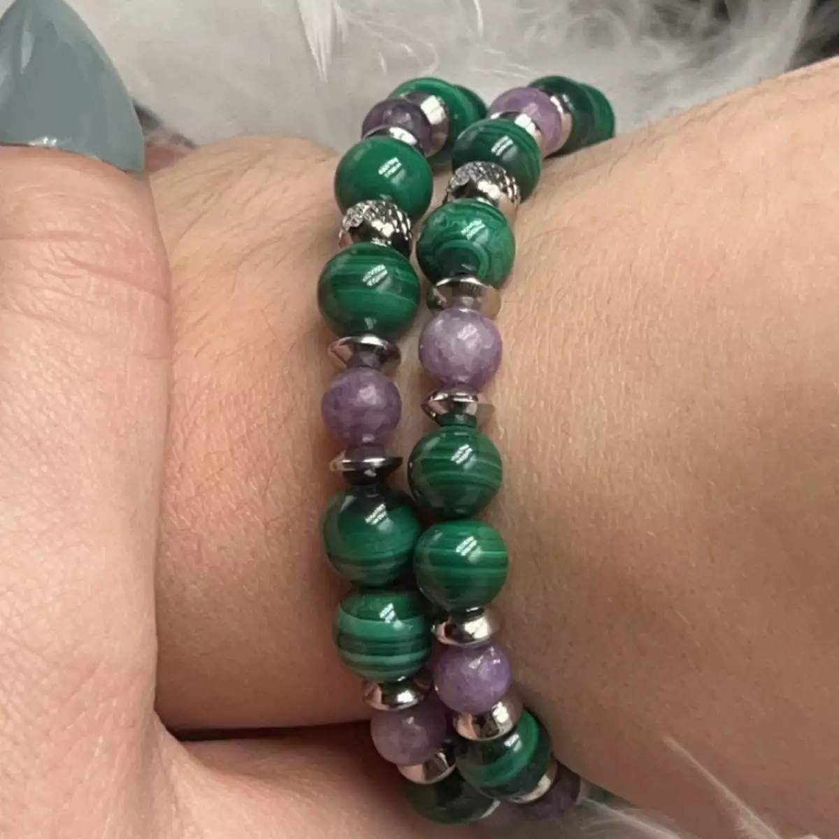 Bracelet Lépidolite et Malachite