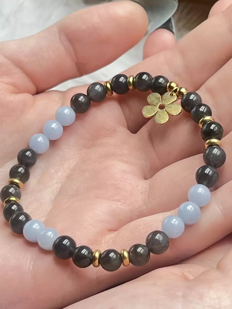 Bracelet Pierre de lune noire et Angelite