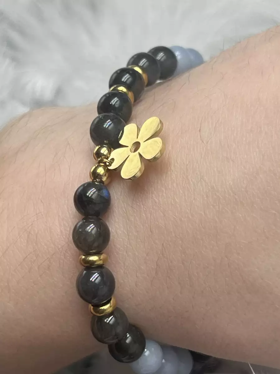 Bracelet Pierre de lune noire et Angelite