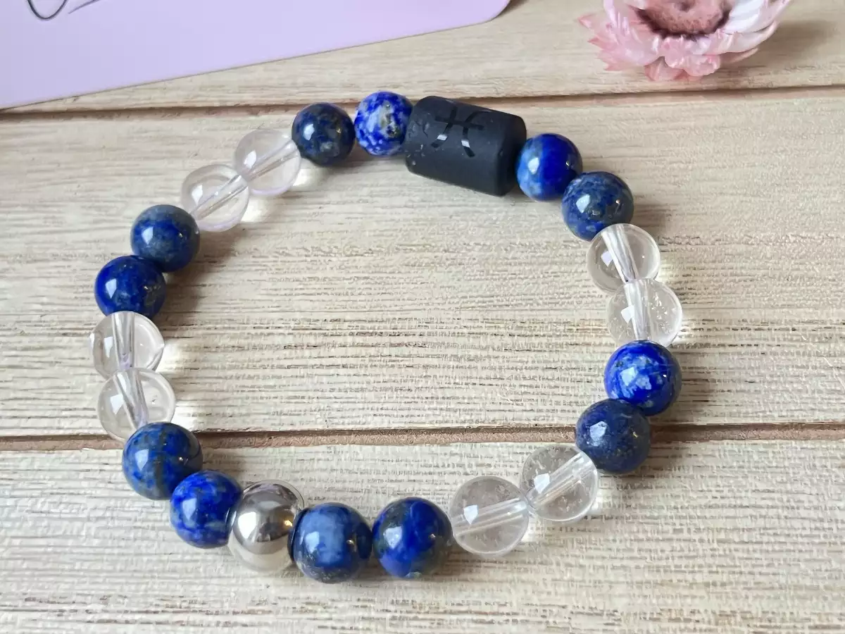 Bracelet Zodiaque Poissons – Lapis Lazuli et Cristal de Roche