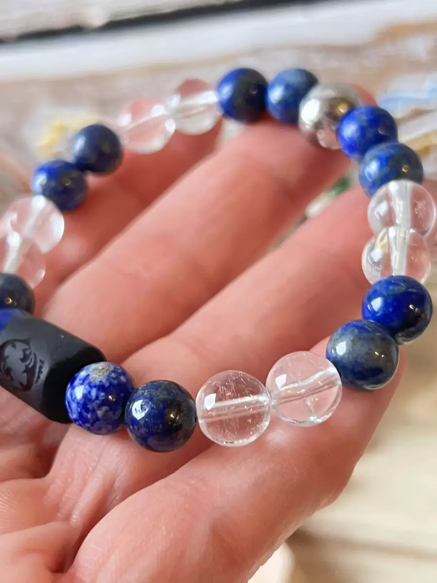 Bracelet Zodiaque Poissons – Lapis Lazuli et Cristal de Roche