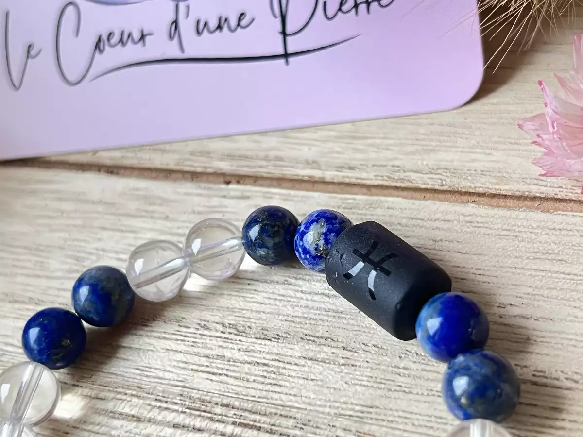Bracelet Zodiaque Poissons – Lapis Lazuli et Cristal de Roche