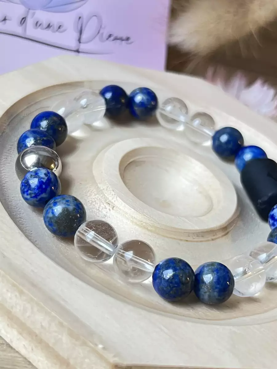 Bracelet Zodiaque Poissons – Lapis Lazuli et Cristal de Roche