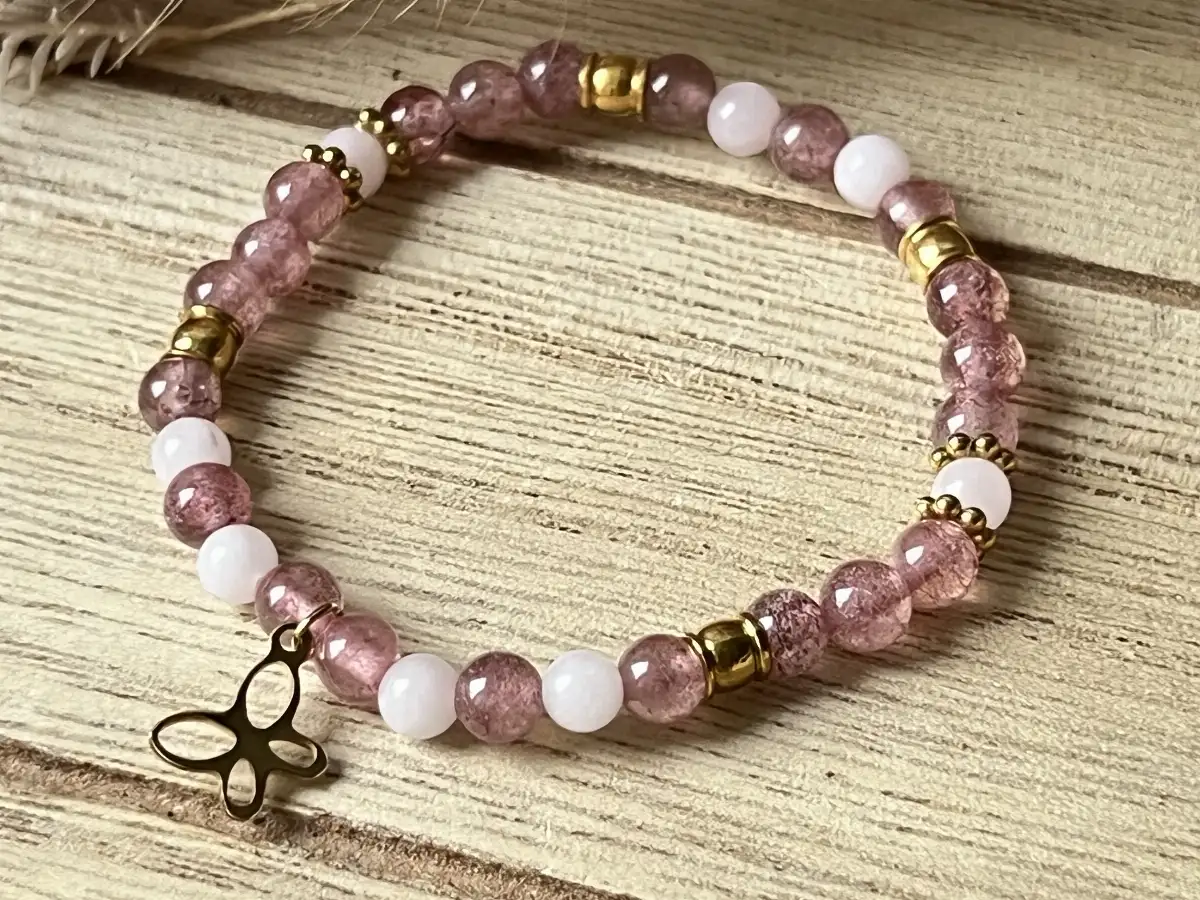 Bracelet enfant quartz fraise et quartz rose