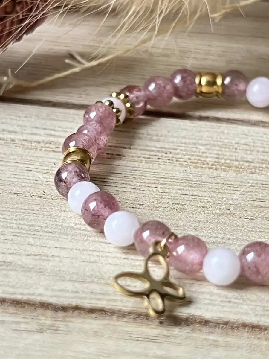 Bracelet enfant quartz fraise et quartz rose