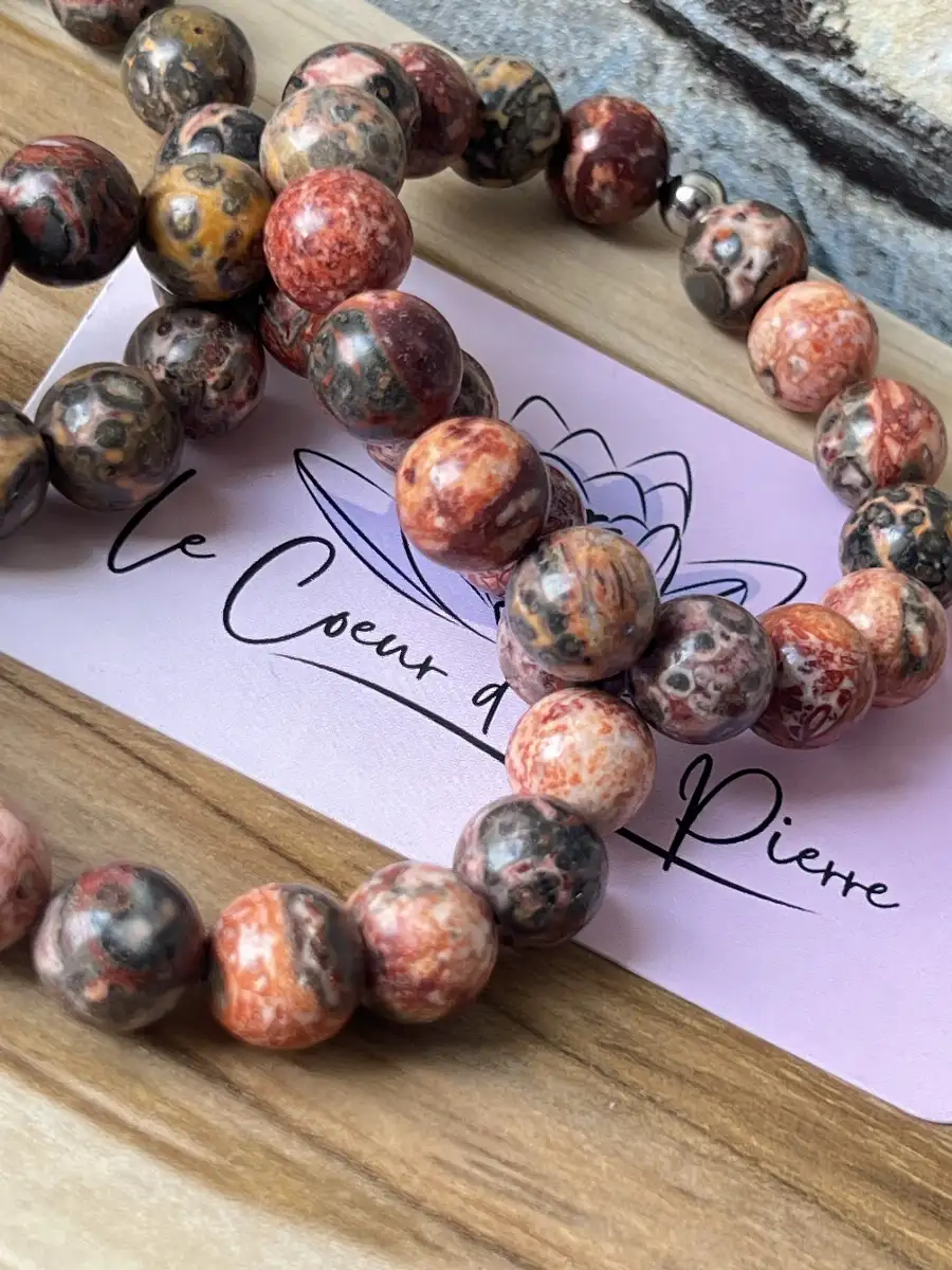 Bracelet en Jaspe Léopard - Perles de 10 mm