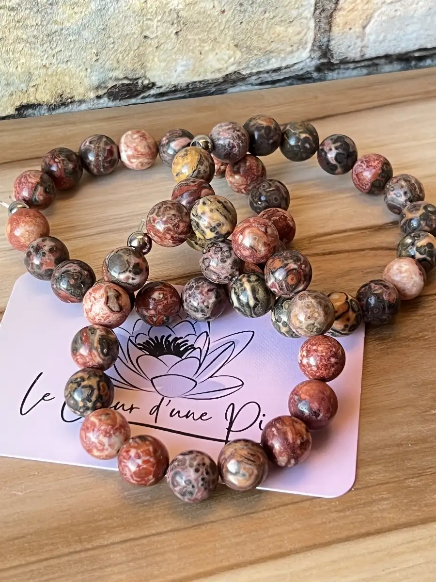 Bracelet en Jaspe Léopard - Perles de 10 mm