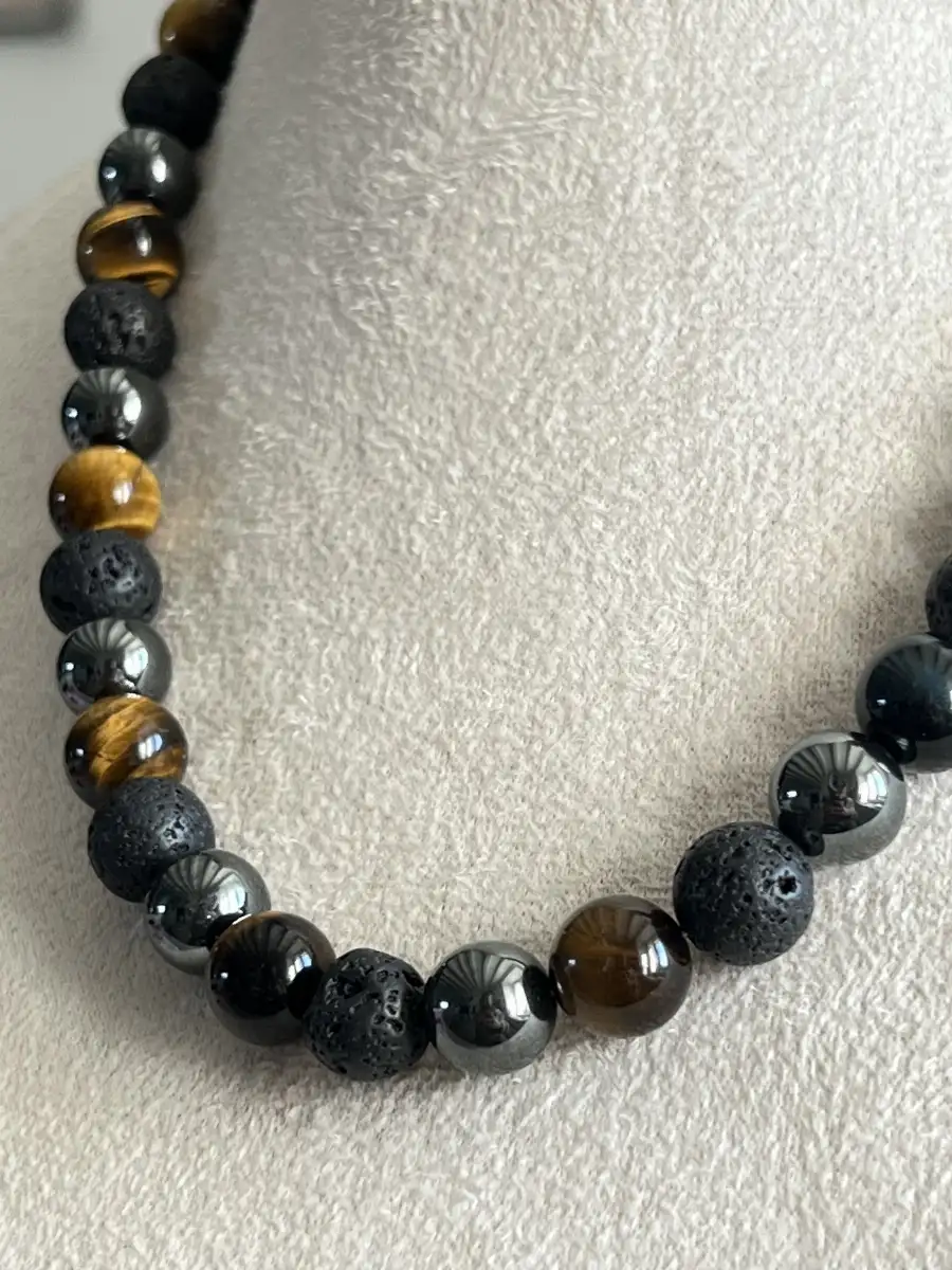 Collier Hématite, Pierre de Lave & Œil de Tigre