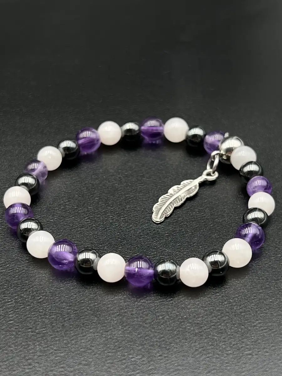 Bracelet hématite, quartz rose et améthyste