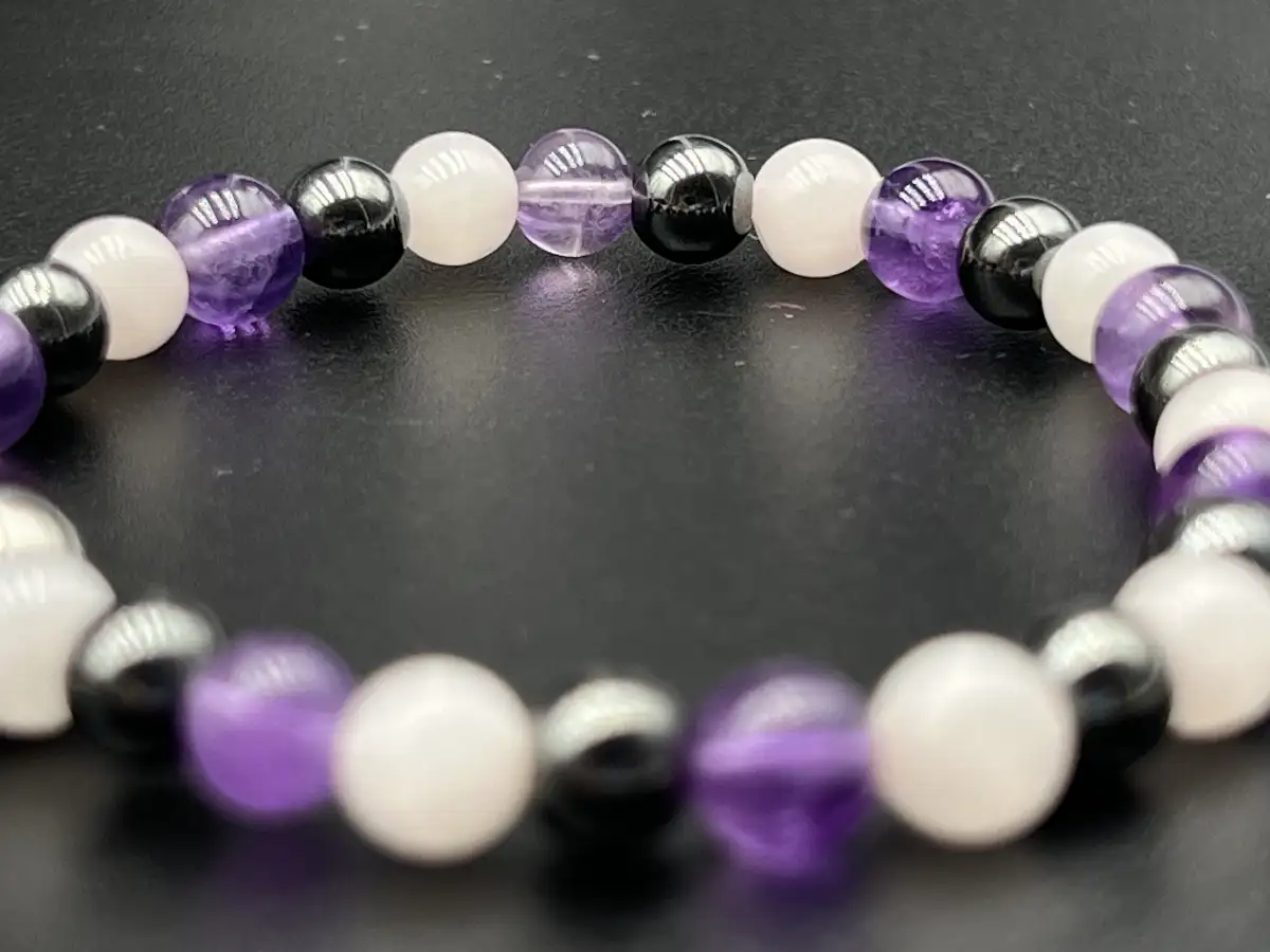 Bracelet hématite, quartz rose et améthyste