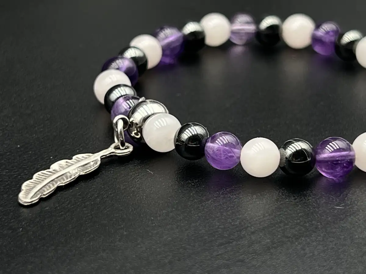 Bracelet hématite, quartz rose et améthyste