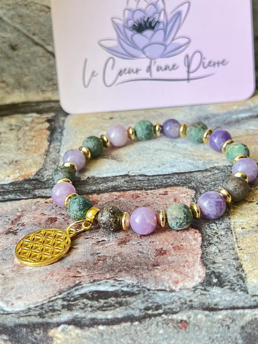 Bracelet Turquoise Africaine & Lépidolite