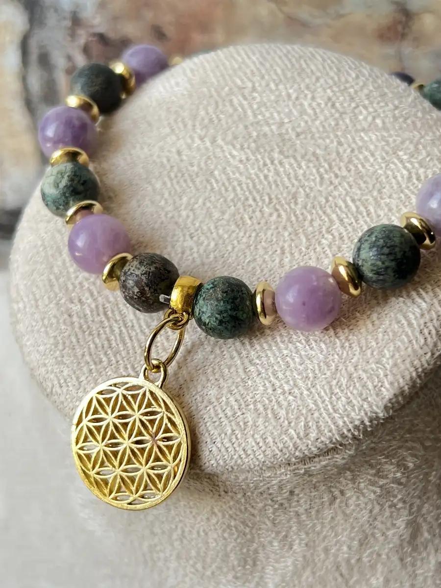 Bracelet Turquoise Africaine & Lépidolite