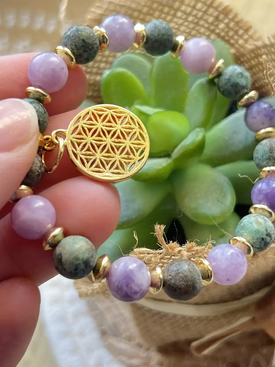 Bracelet Turquoise Africaine & Lépidolite