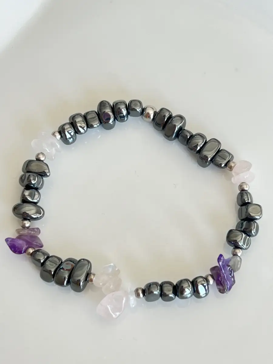 Bracelet en Améthyste, Hématite & Quartz Rose