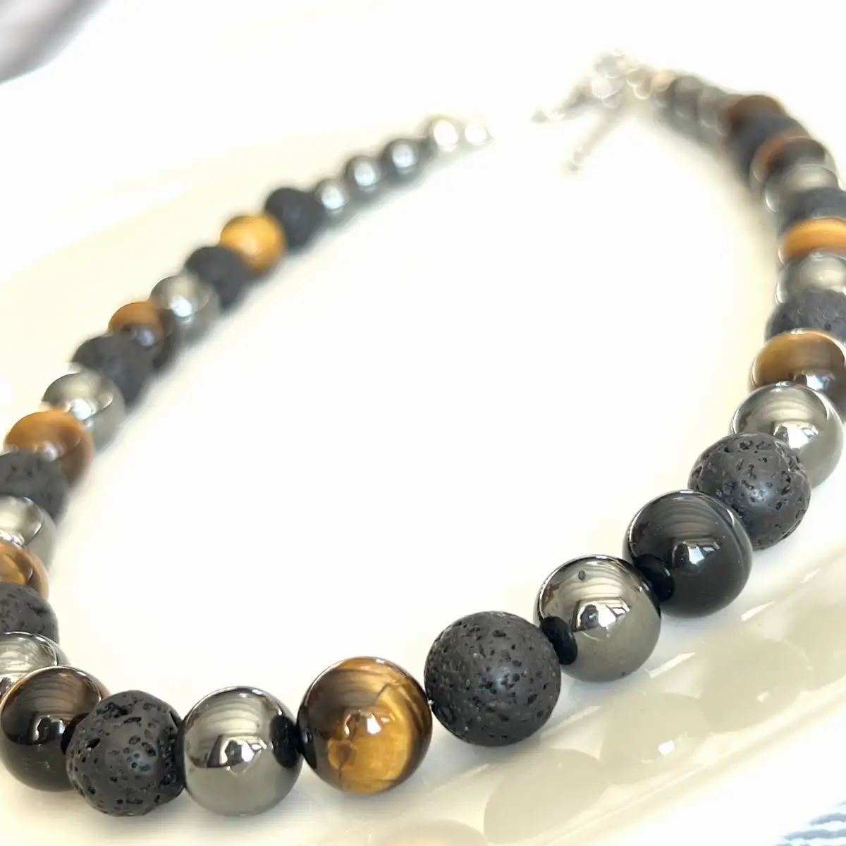 Collier Hématite, Pierre de Lave & Œil de Tigre