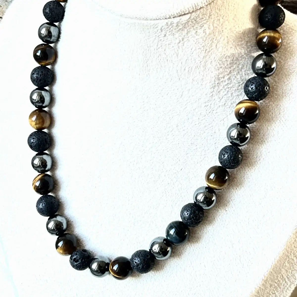 Collier Hématite, Pierre de Lave & Œil de Tigre