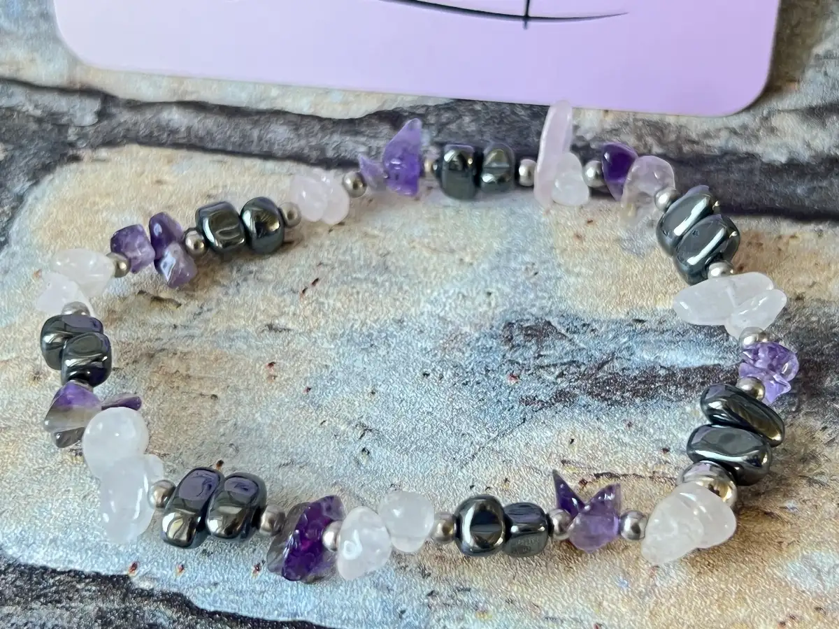 Bracelet en Améthyste, Hématite & Quartz Rose copie