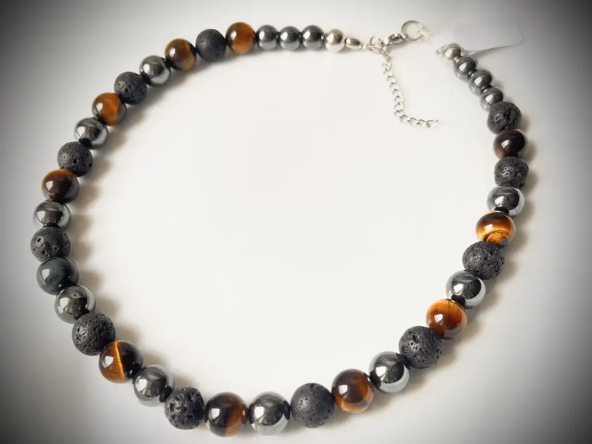 Collier Hématite, Pierre de Lave & Œil de Tigre