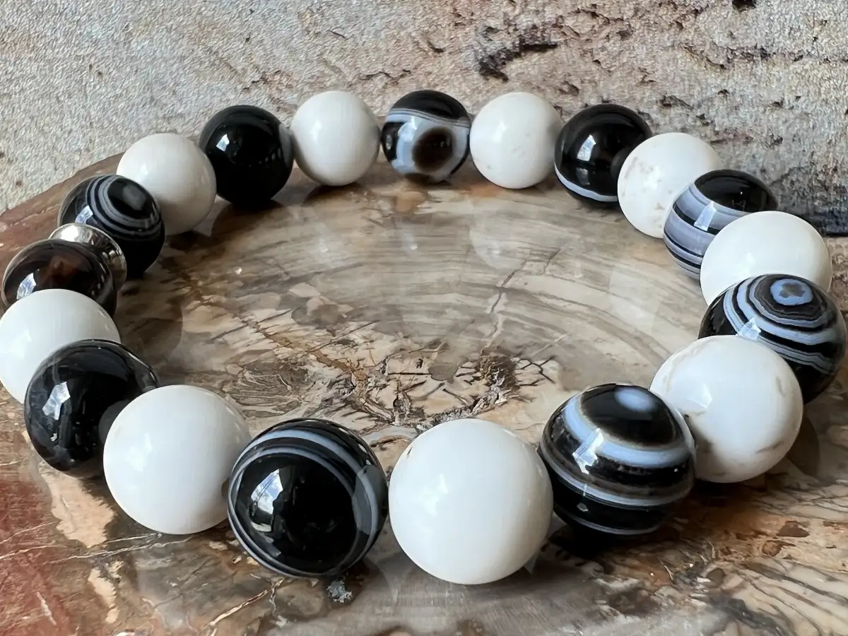 Bracelet Agate du Botswana & Magnésite