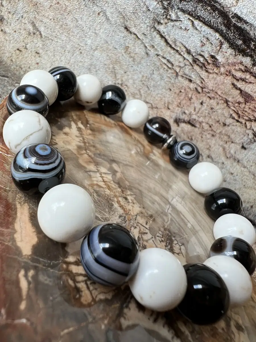 Bracelet Agate du Botswana & Magnésite