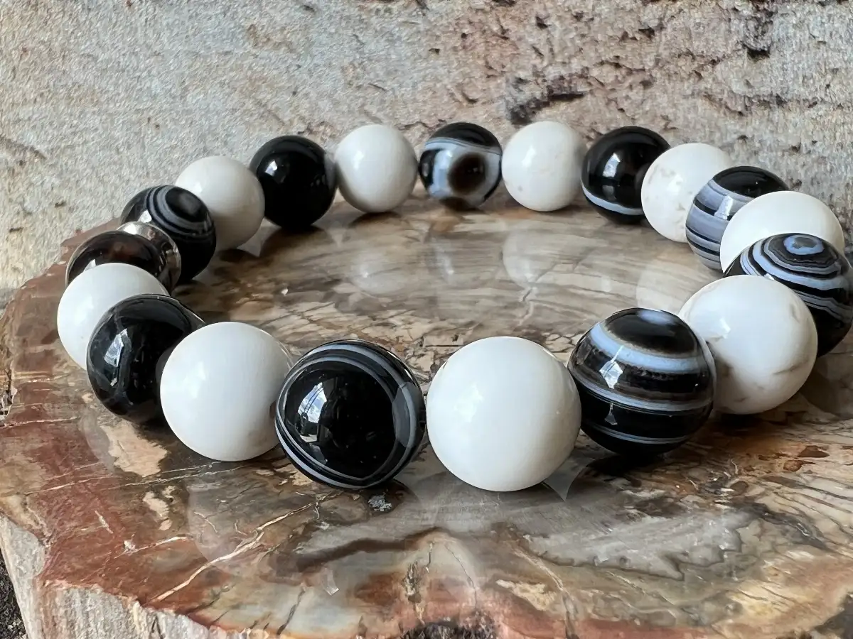 Bracelet Agate du Botswana & Magnésite