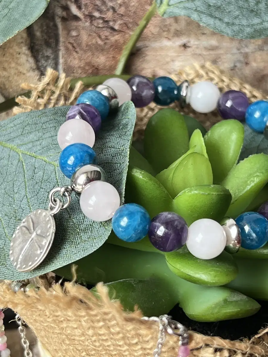 Bracelet Apatite Bleue, Quartz Rose & Améthyste – Équilibre & Douceur