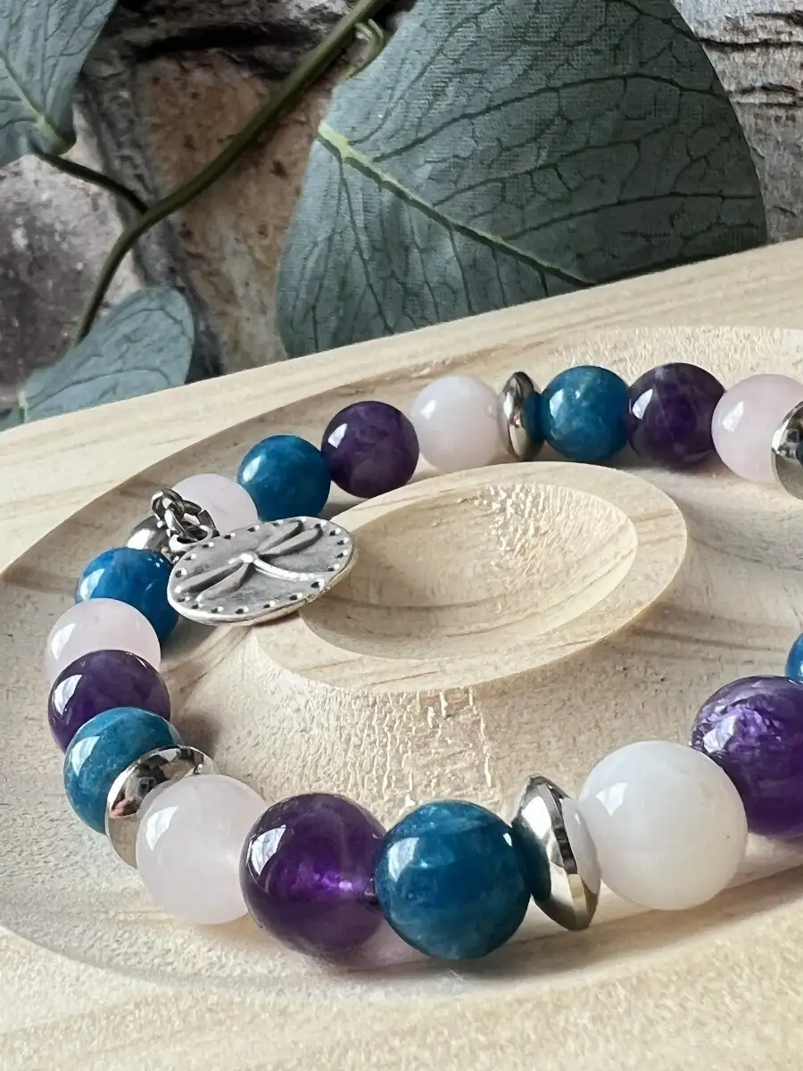 Bracelet Apatite Bleue, Quartz Rose & Améthyste – Équilibre & Douceur