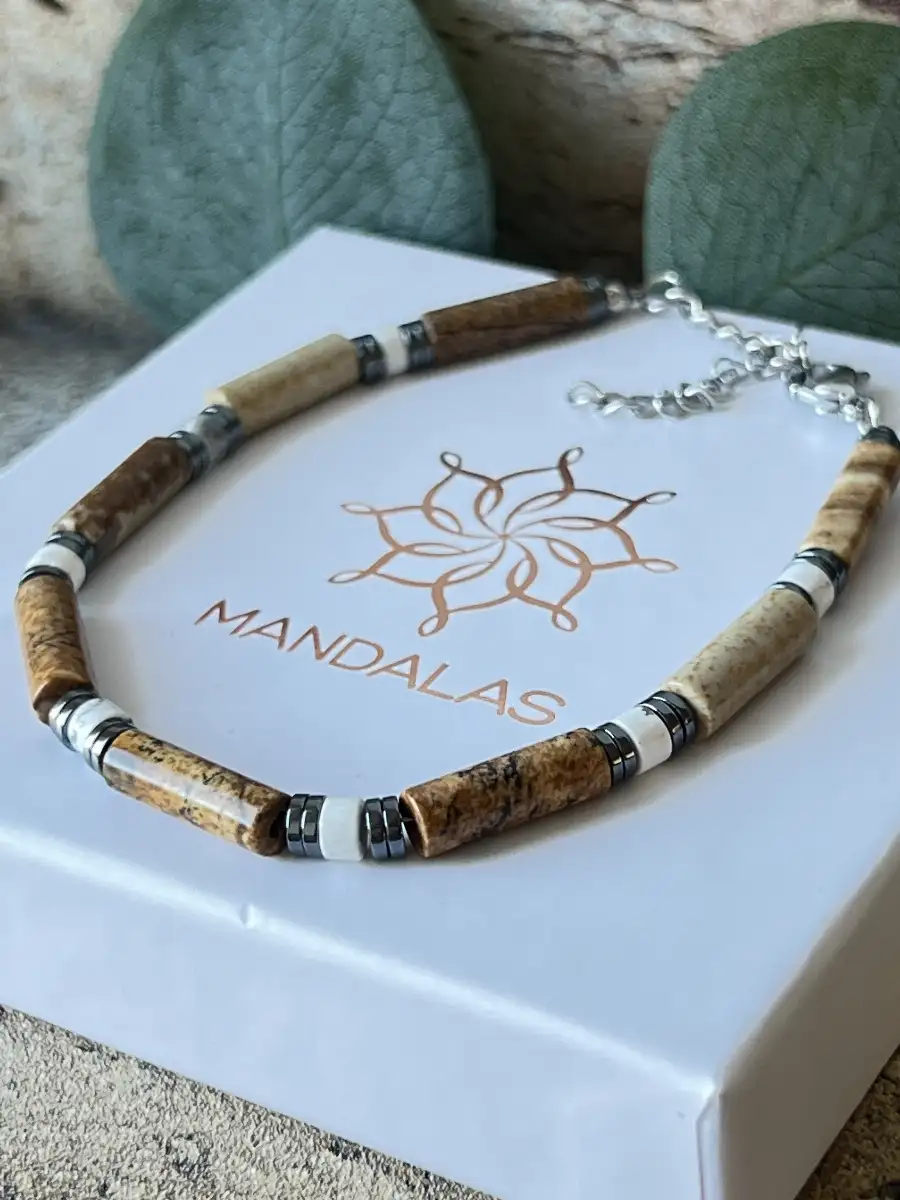 Bracelet Jaspe Paysage, Howlite, Hématite