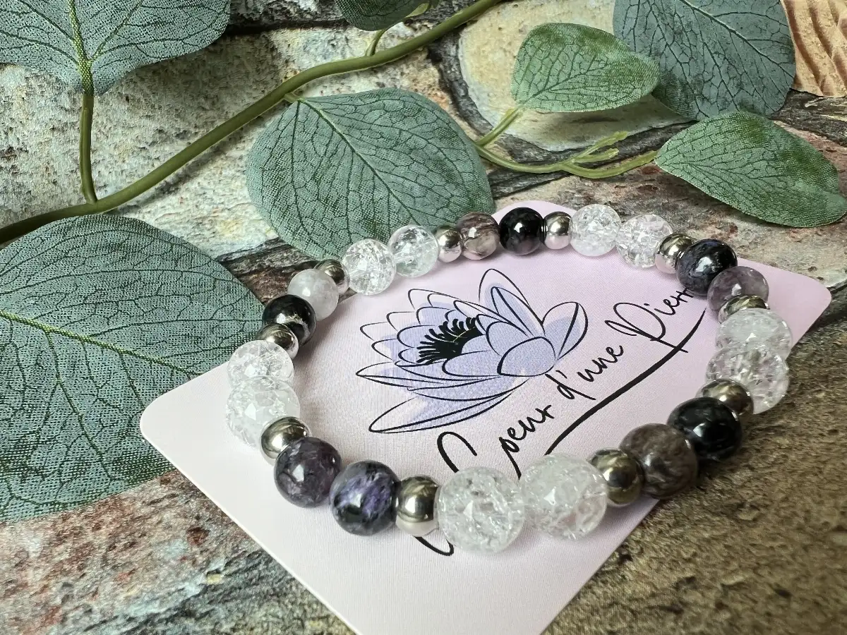 Bracelet en Cristal de roche craquelé et Muscovite