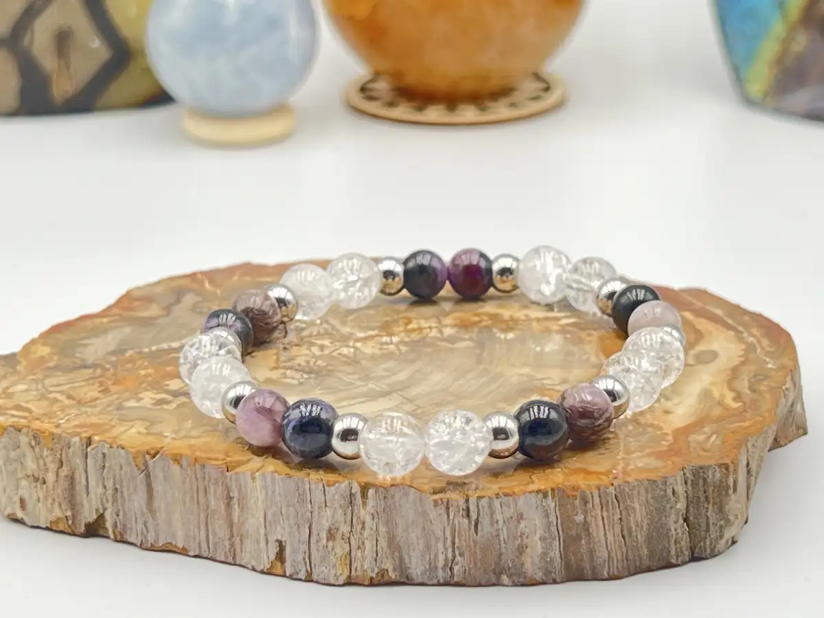 Bracelet en Cristal de roche craquelé et Muscovite