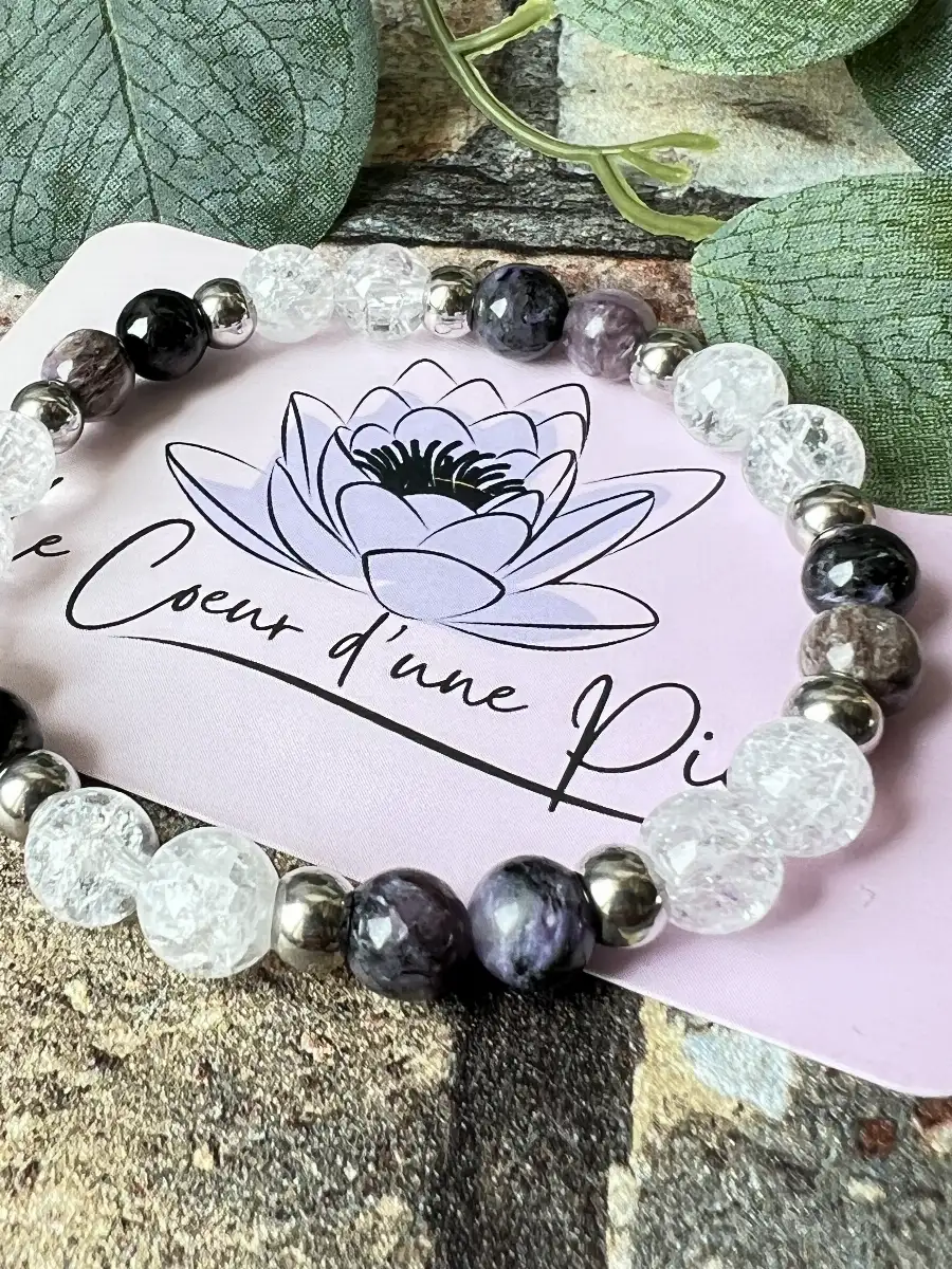 Bracelet en Cristal de roche craquelé et Muscovite