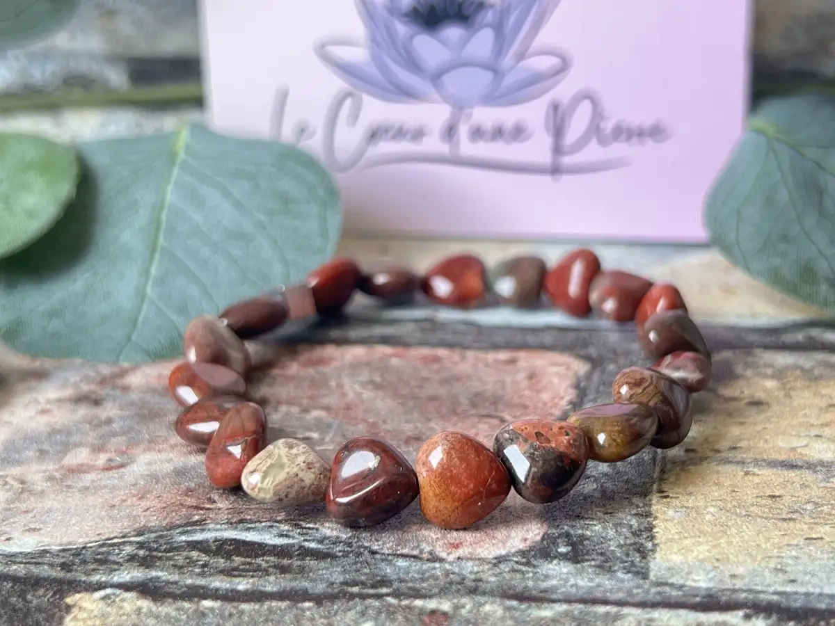 Bracelet jaspe arc en ciel coeur