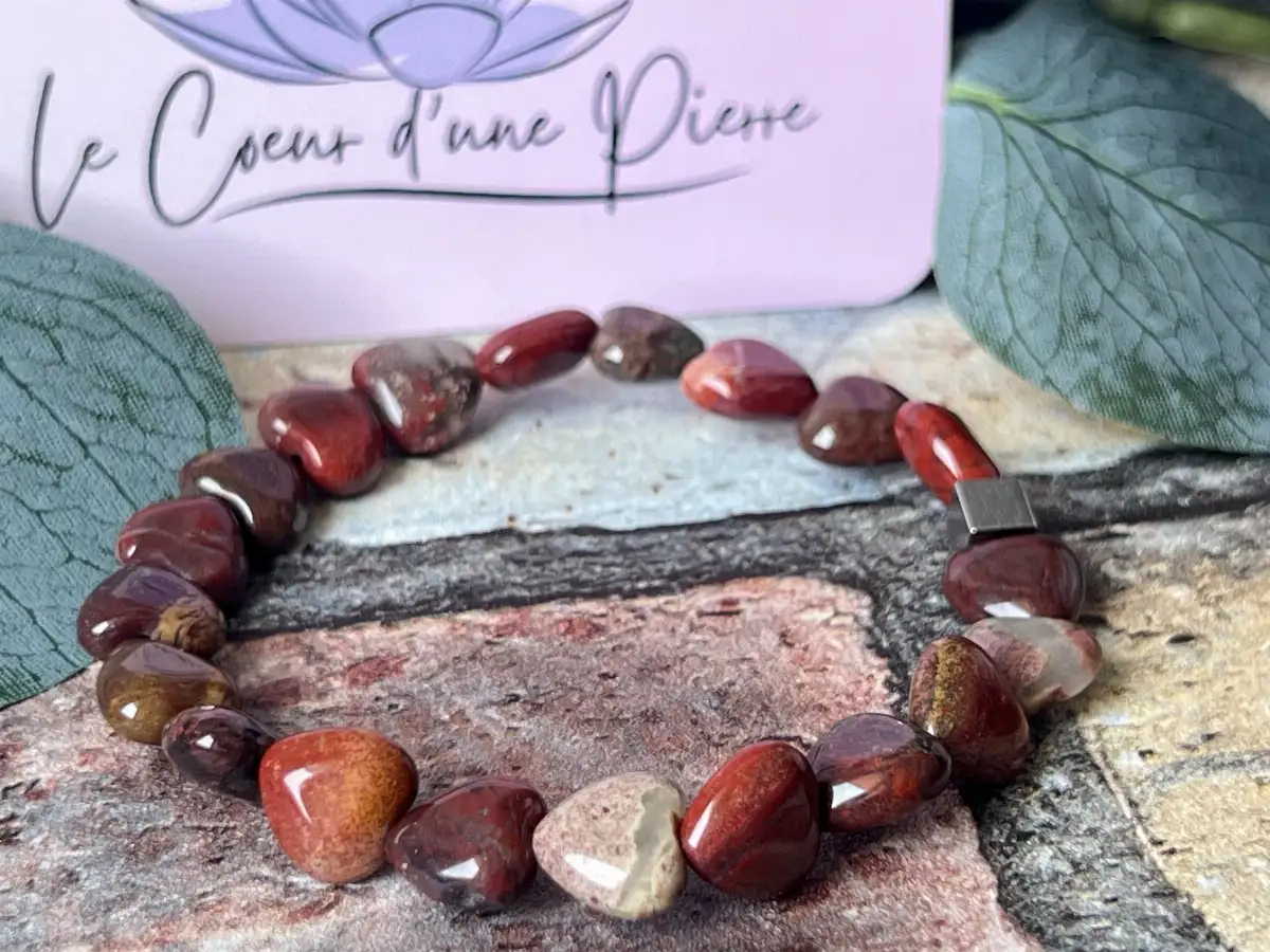 Bracelet jaspe arc en ciel coeur