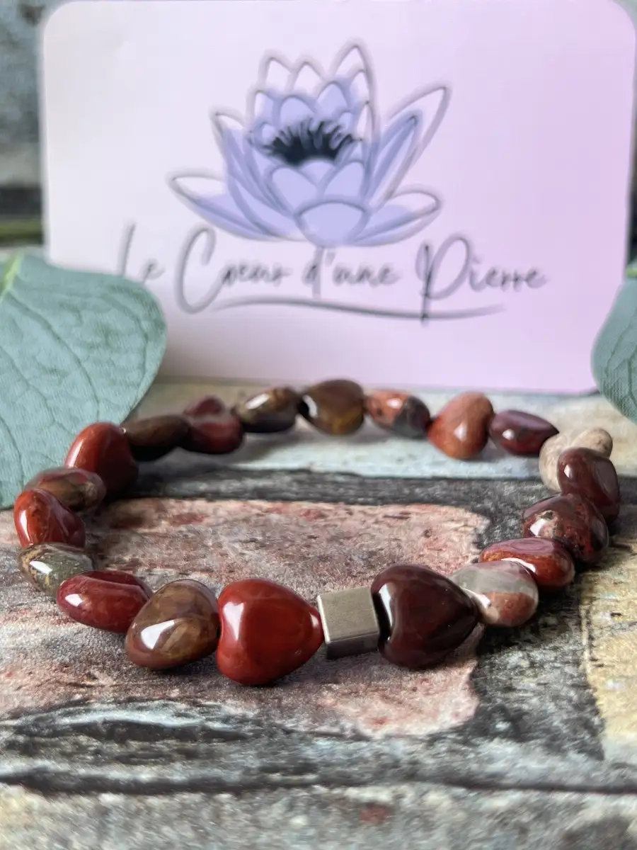 Bracelet jaspe arc en ciel coeur
