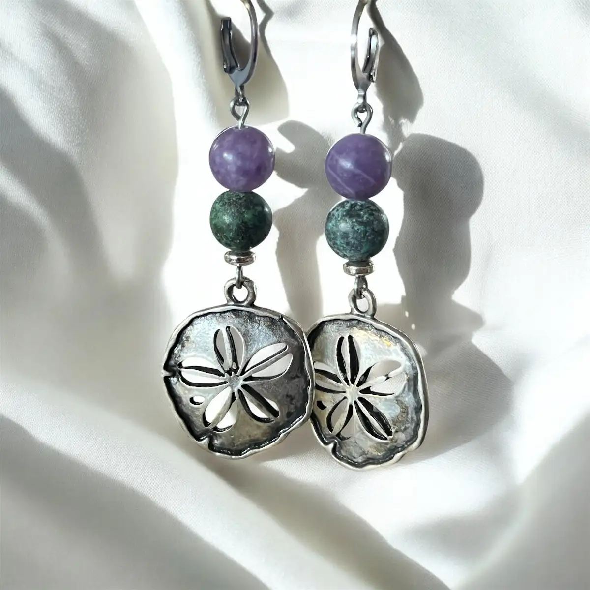 Boucles d’oreilles Lépidolite et Turquoise africaine