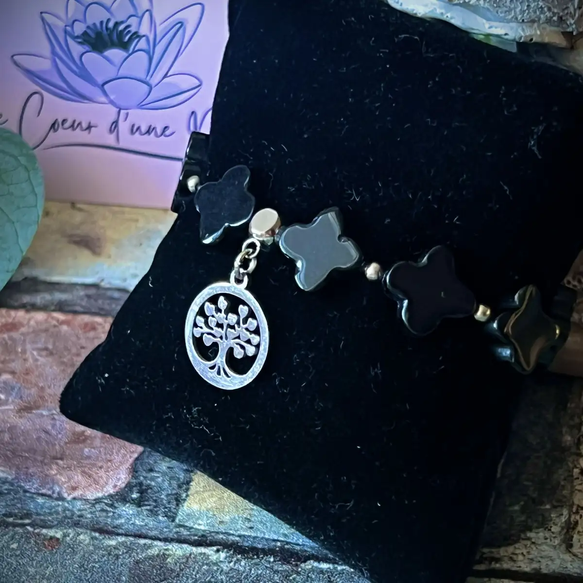 Bracelet trèfles en agate noire